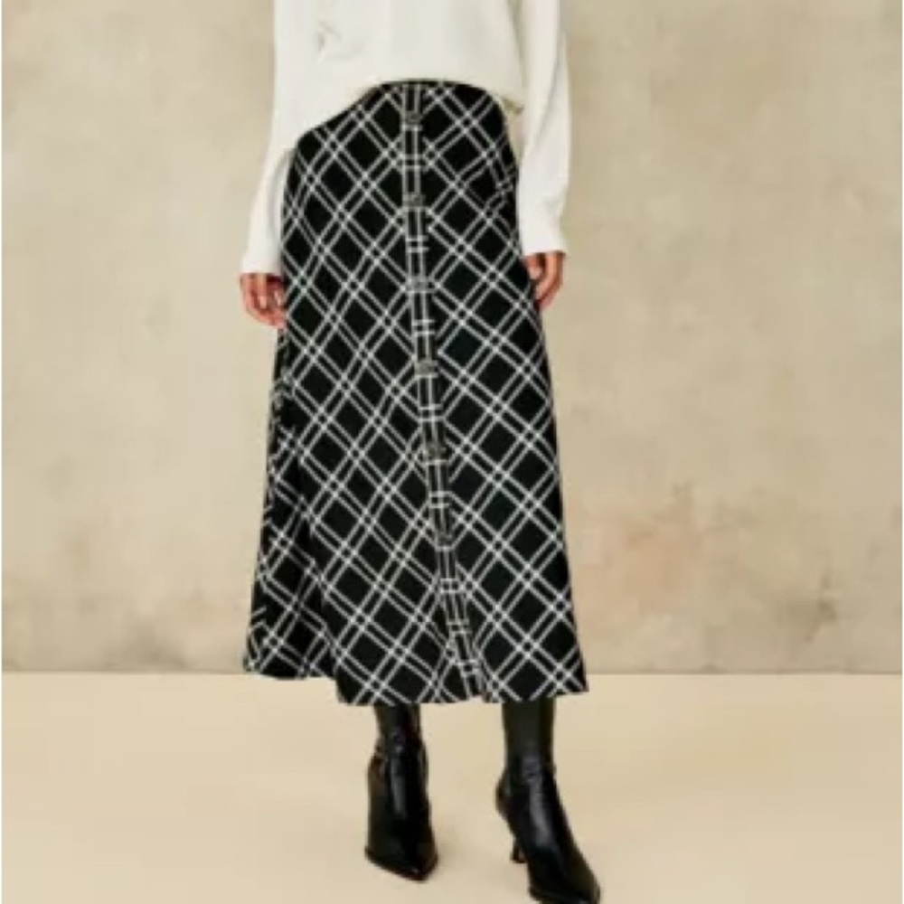 Black & White Plaid Midi Skirt